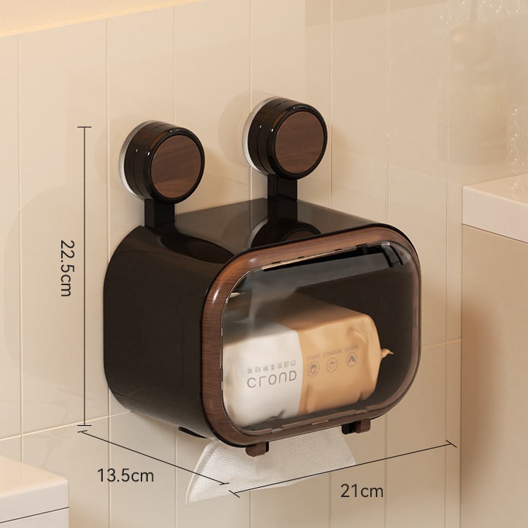 Suction Cup Tissue Box - Single Layer Walnut Wood Black
