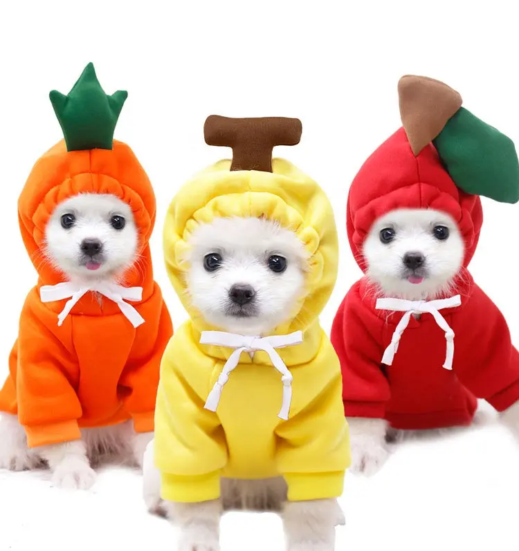 Caldo Del Gatto Del Cane Vestiti di Inverno Sveglio della Frutta Del Cane Cappotto Con Cappuccio In Pile Pet Cani Costume