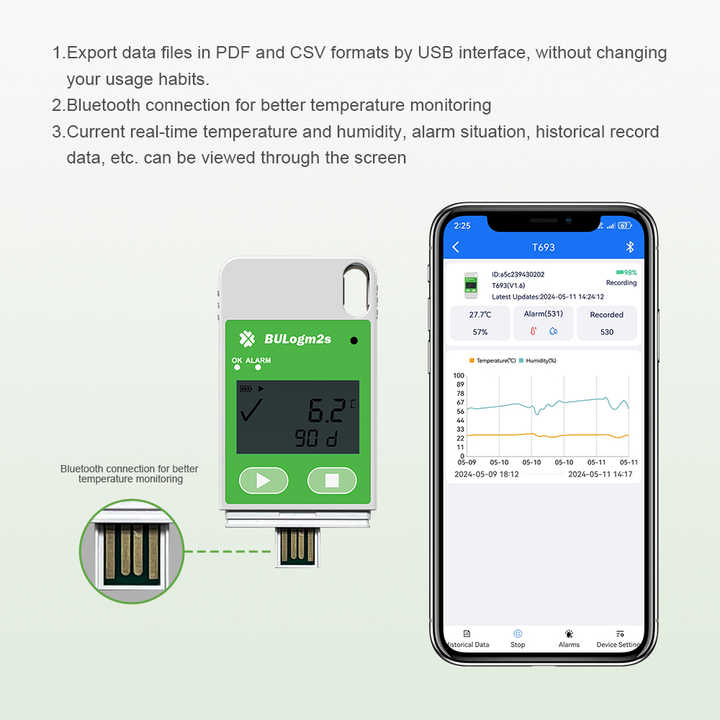 IoT Telemetry Temperature Humidity Monitoring Systems Multi Use USB Temperature Data Logger