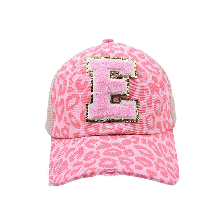 BQMA-7 Custom Alphabet Leopard Baseball Cap Snapback Hip Hop Hat Summer 26 English Letter Pink Leopard Sports Caps