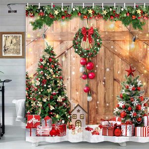 Trang Trại Giáng Sinh Rèm Tắm Mùa Đông Xmas Tree Trang Trí Nội Thất Bằng Gỗ Barn Door Vải Tắm Rèm Cửa Cho Phòng Tắm - Product Image 1