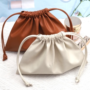 Custom Logo Emboss PU Leather Drawstring Bag for Cosmetic Waterproof Portable Skincare Product Storage Leather Makeup <strong>Pouch</strong> - Product Image 1