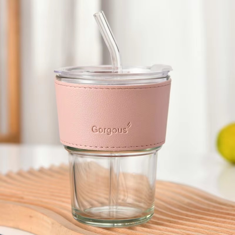 Taza Transparente + Funda Rosa