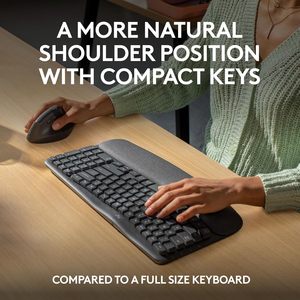 Logitech Wave Keys Drahtlose ergonomische Tastatur mit gepolsterter Handballen auflage für Multi-OS, Windows/Mac - Graphit - Product Image 5
