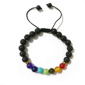 Men Women 8ミリメートルLava Rock 7 Chakras Aromatherapy Essential <span class=keywords><strong>Oil</strong></span> Diffuser Bracelets Braided Rope Natural Stone Yoga Beads Bracelet