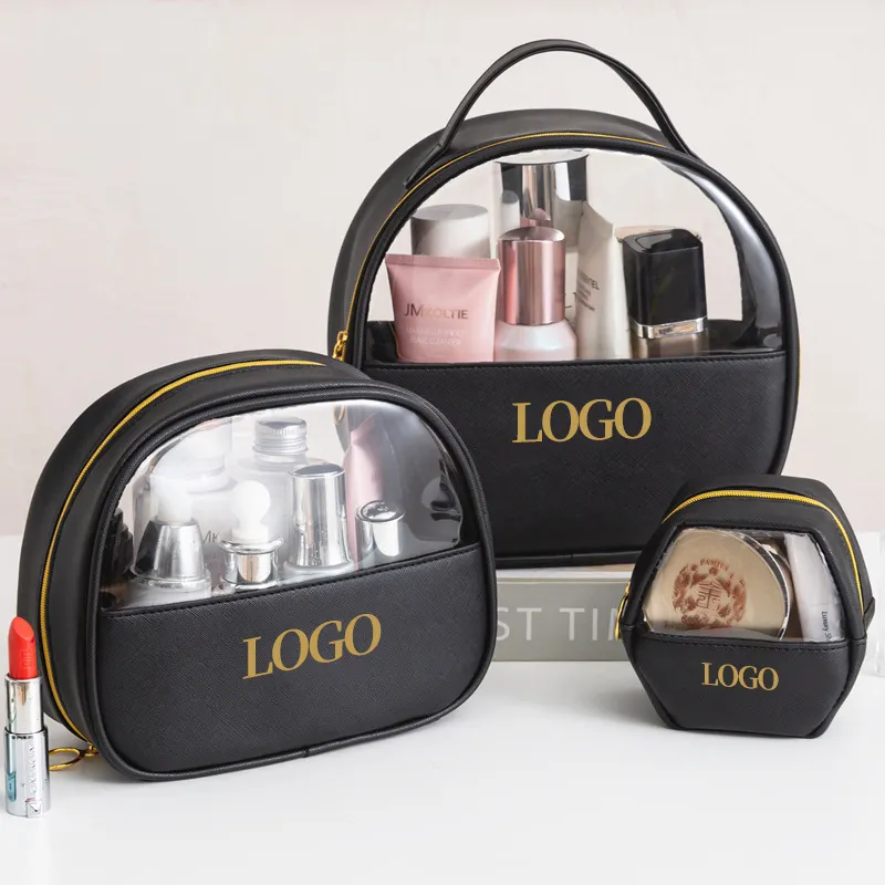 Sac de maquillage Semi-rond en Pu imperméable, sac de rangement Portable en Pvc, sacs de lavage de grande capacité pour voyage