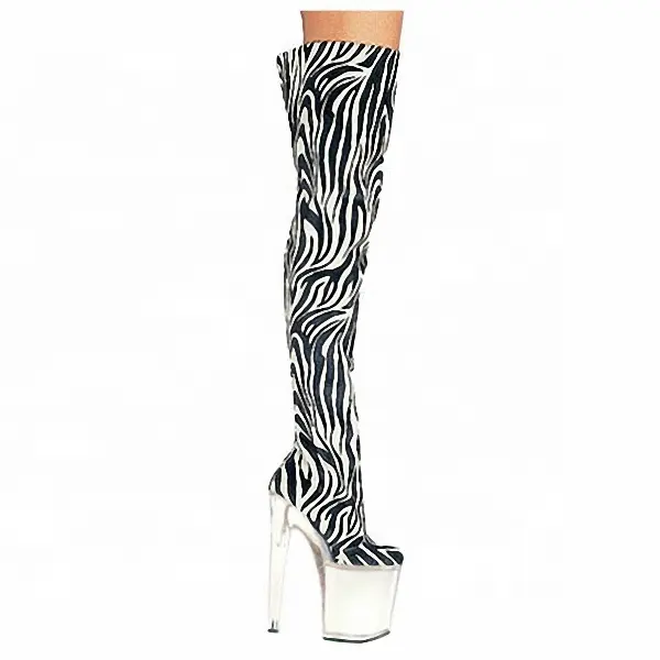 18/20 cm super high heels knee high boots zebra color side with sexy nightclub pole dancer boots