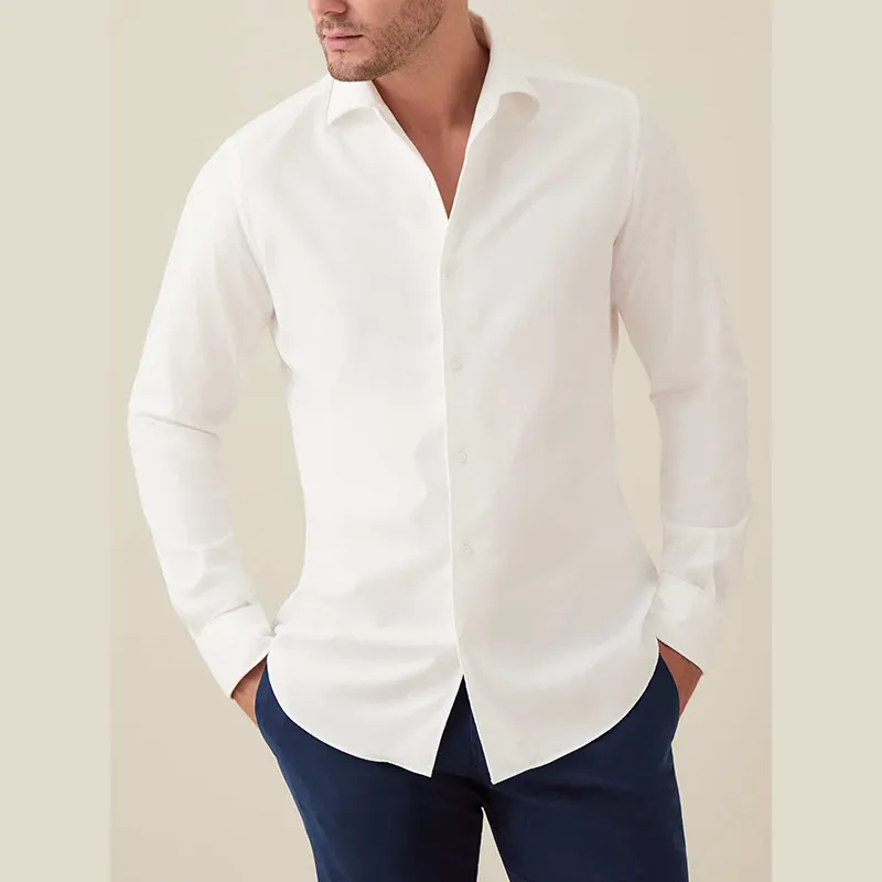 Nuovo personalizzato doppio taschino lino misto sottile, vestibilità semplice camicia casual per uomo abbigliamento nuovo modello camicie/