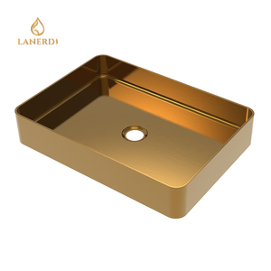 Lanerdiモダンゴールド長方形カウンターステンレス鋼容器バスルーム洗面台シンク - Product Image 1