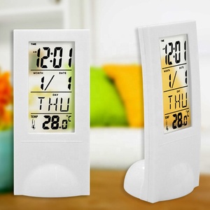 Dekorativer transparenter digitaler <span class=keywords><strong>LCD</strong></span>-Schreibtisch wecker mit Kalender und <span class=keywords><strong>Timer</strong></span>