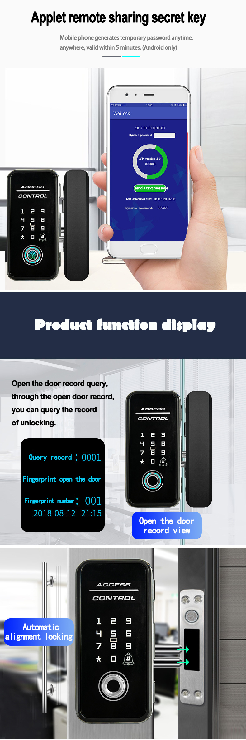 multilingual glass smart door lock refers to high-definition color screen remote control apple Multi-function locks safety frame