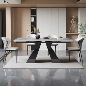 ロックスラブダイニングテーブルイタリアンミニマリストストレッチロックダイニングテーブル炭素鋼脚 - Product Image 2