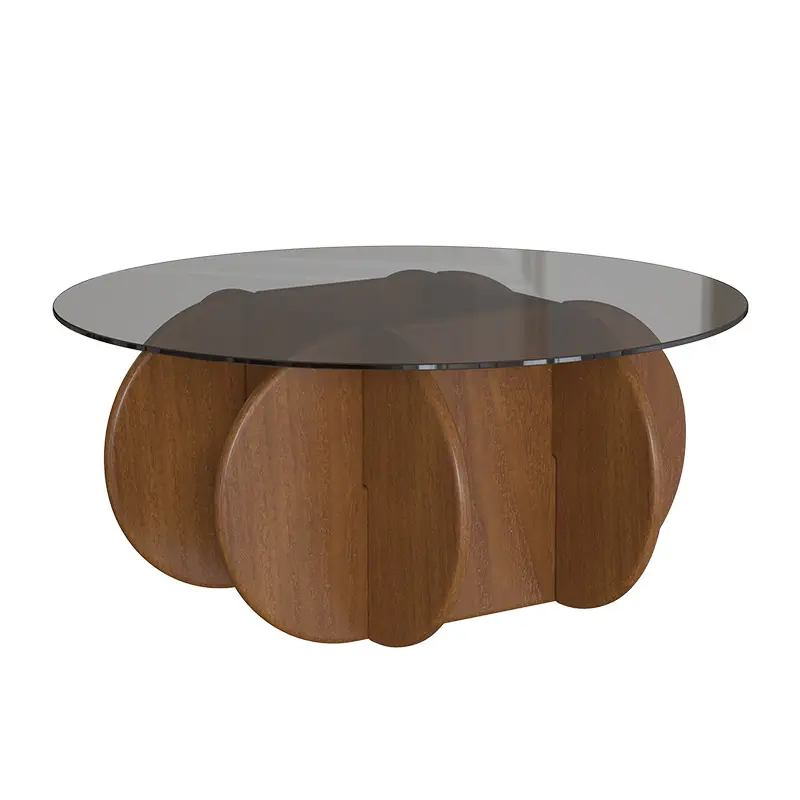 İskandinav Minimalist yuvarlak ahşap masa ceviz Vintage kahverengi cam üst Modern kahve veya oturma odası veya Villa için çay masası