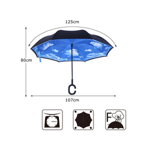 EE1245 Wholesale Upside Down Invert <strong>Umbrella</strong> for Rain <strong>Inside</strong> Out Custom Double Layer Arc C Handle Windproof <strong>Reverse</strong> <strong>Umbrella</strong>
