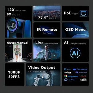AI-featured Smooth Image Quality NDI PTZ Conference Camera With LAN/USB/HD-MI/SDI Ports - Product Image 2
