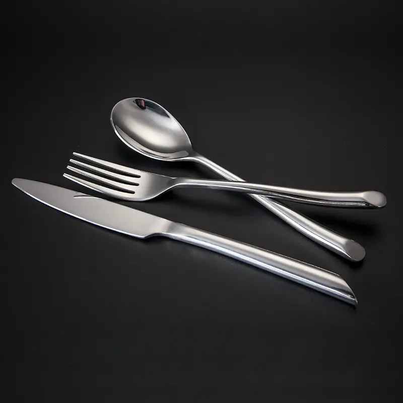 Custom Logo Vintage Silver Brushed Flatware Heavy Cutlery Luxury Restaurant Hotel Satin Salad Fork Serving Spoon Steak Knife Set