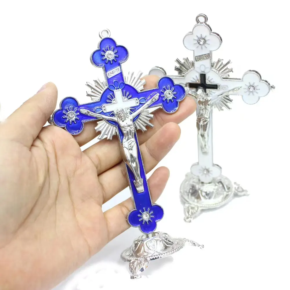 14*8.5cm Jesus Crucifix Metal Cross with Bottom Ornaments Religious