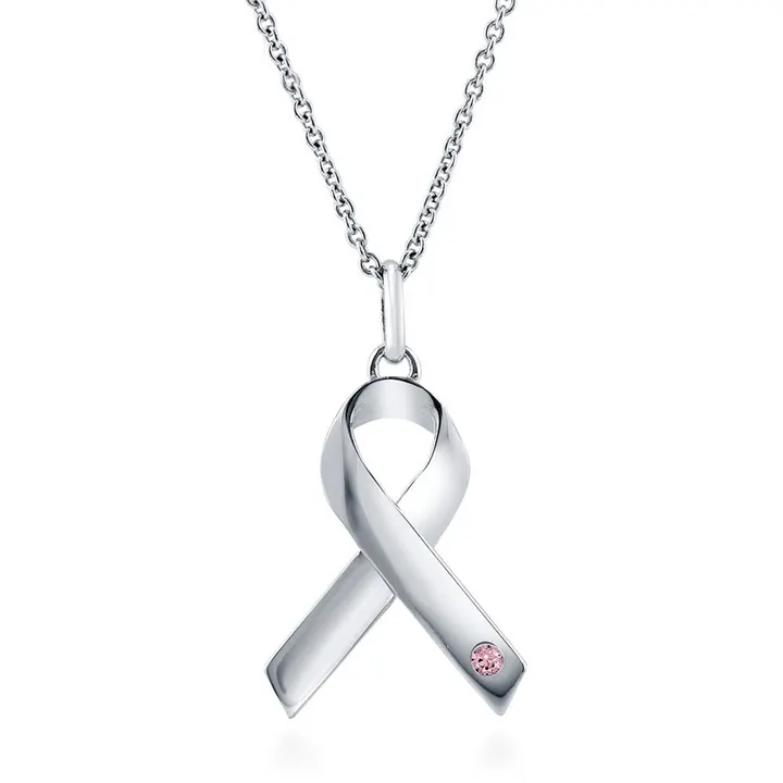 Collier pendentif en argent Sterling 925, existe en forme de ruban, résistant à la chaleur, prévention du Cancer des Pancreas