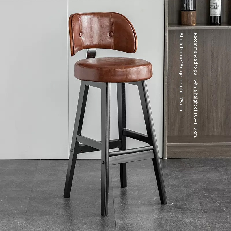 black solid wood feet-brown leather