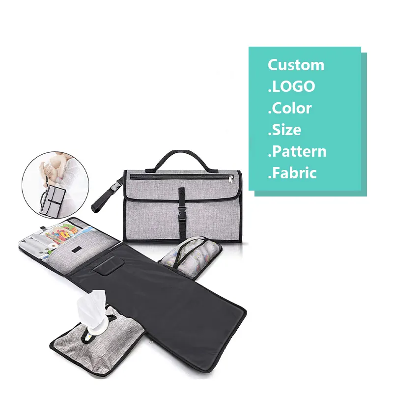 Custom Polyester Diaper Bag Sac A Langer Pour Bebe Foldable Changing Mat Storage Handbag For Outdoor Babi Bed Bag Mummy Tote Bag