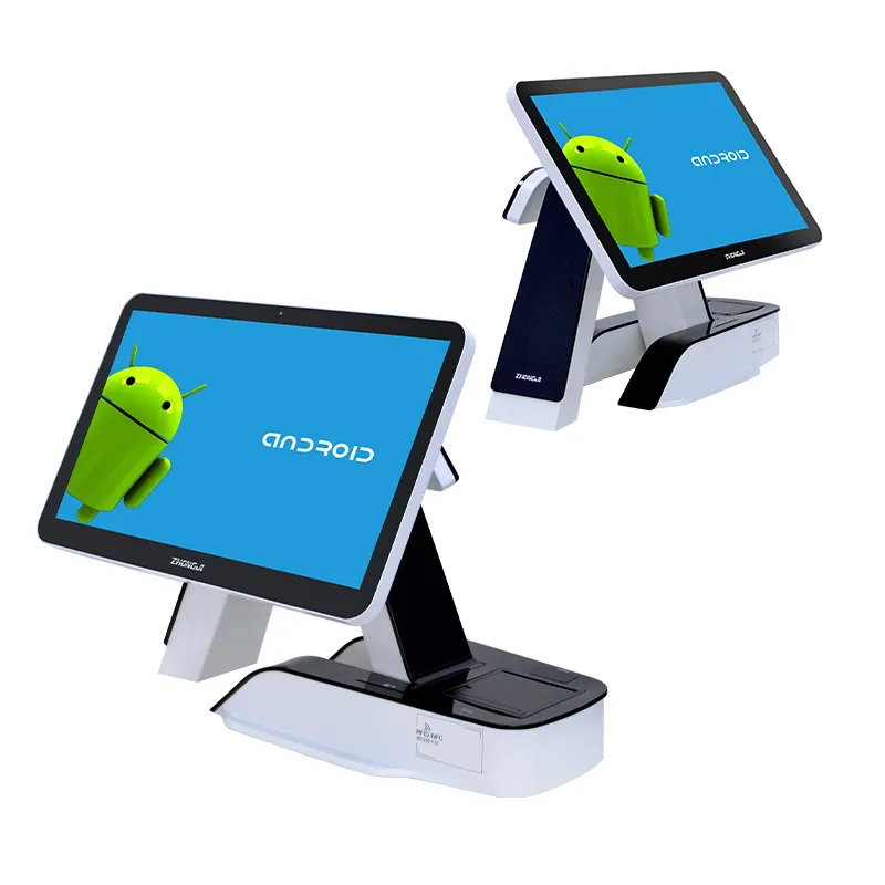 Máquina de cajero para restaurante, pantalla táctil capacitiva de 15,6 pulgadas, sistema de Punto de Venta de escritorio Android con pantalla de cliente/