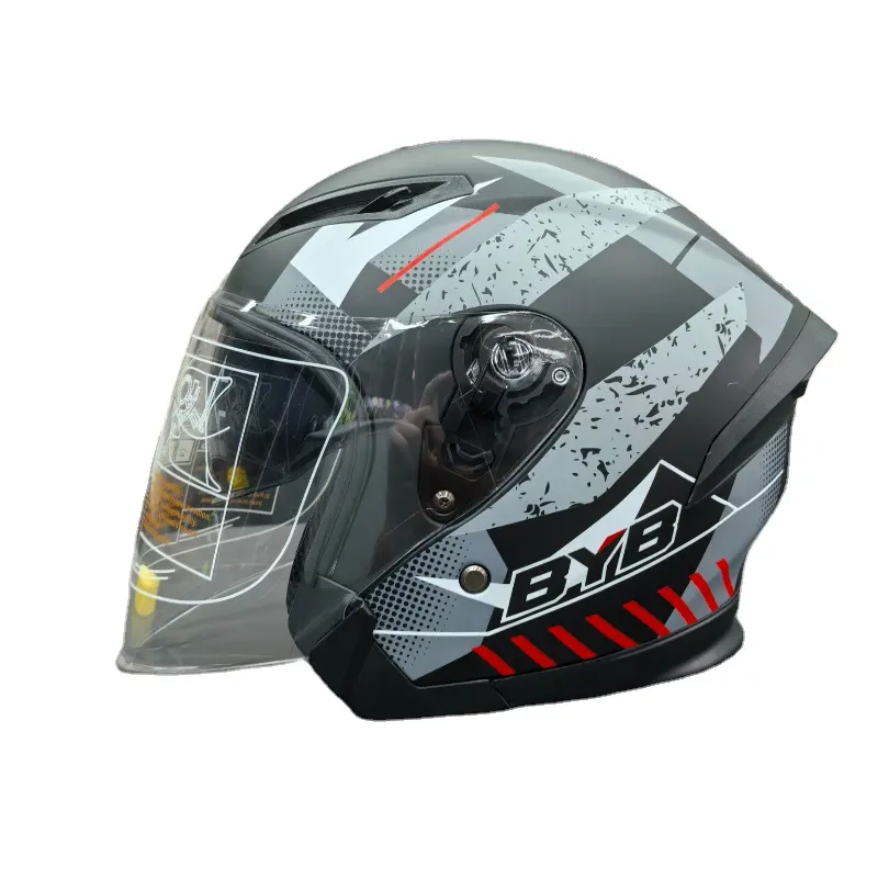 BYB/RNGグレーブラックBY-705オートバイヘルメットライディングサンシェードダブルミラーアクセサリーオートバイハーフフェイスオープンフェイスヘルメット