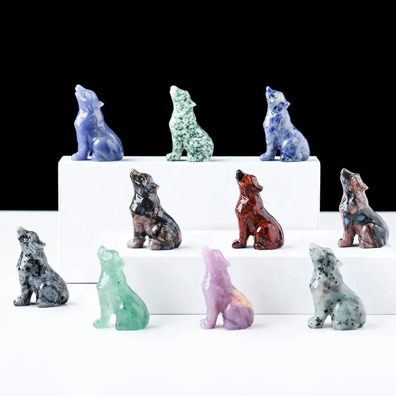 Nuovi prodotti giocattolo di lupo di cristallo naturale che intaglia campioni di minerale di pietra grezza decorazione della casa ornamenti animali