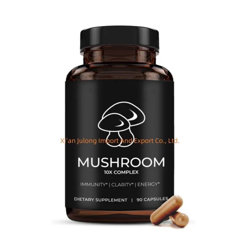 Suplemen kapsul jamur alami 10 Kapsul kompleks jamur penguat kekebalan tubuh energi alami & penghilang stres