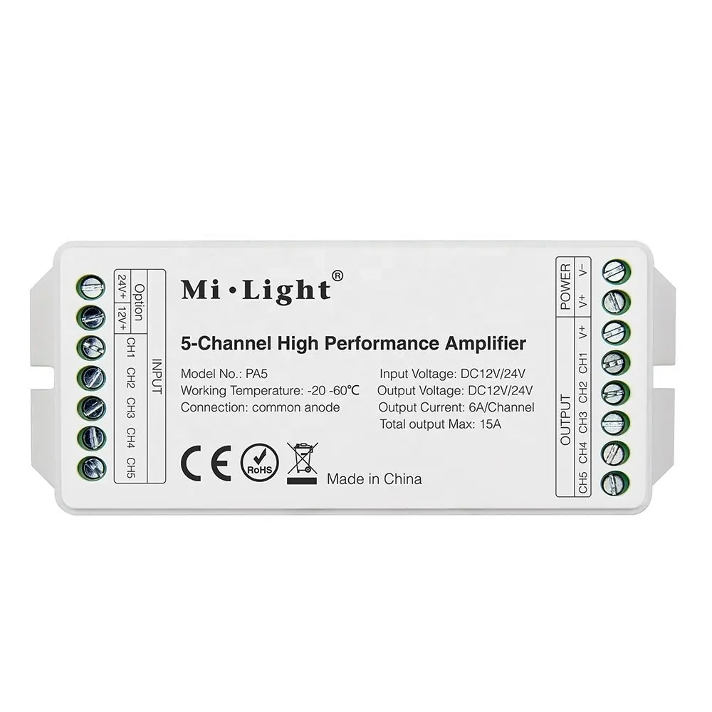CE RoHS RGB CCT Bộ Điều Khiển LED Điều Khiển Ánh Sáng LED Bộ Khuếch Đại Hiệu Suất Cao 5 Kênh