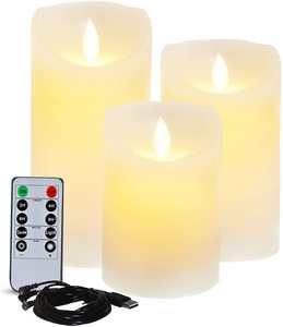 Promotional Flameless <strong>LED</strong> Pillar Candles <strong>4</strong>&quot; 5&quot; Yellow Flickering Warm Light Rechargeable Remote <strong>Timer</strong> for Halloween Decorations - Product Image 1