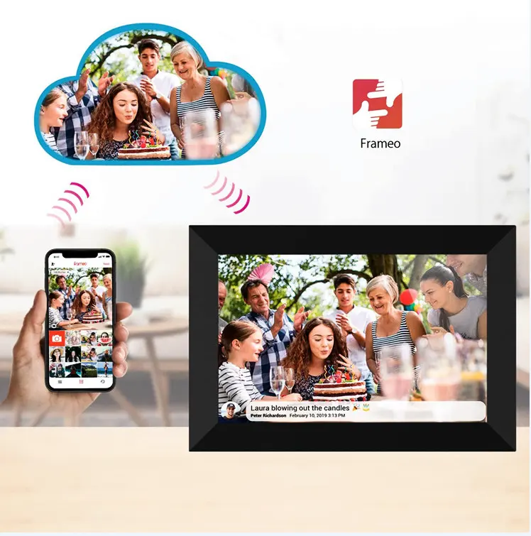 Fabrieksprijs Hoge Resolutie Ips Scherm Digitale Fotolijst 10.1 Inch Touchscreen Wifi Digitale Fotolijst Met Frameo App