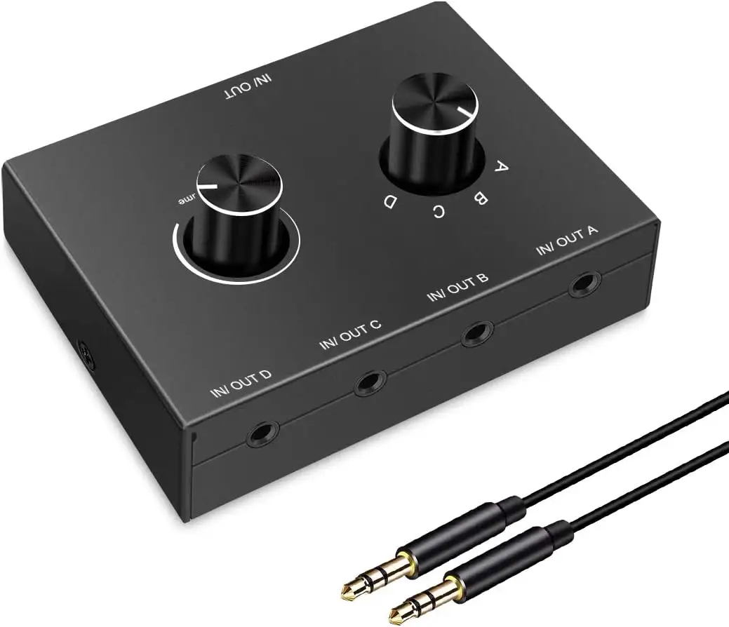 4 porte 3.5mm Stereo interruttore Audio, 4 vie Stereo selettore Audio 4 ingresso 1 uscita/1 In 4 Out Splitter Audio con controllo del Volume