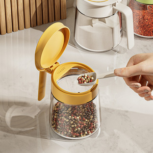 350ml Kitchen Airtight Round clear Glass Spice Seasoning <strong>Salt</strong> Pepper Storage Box Jar <strong>Set</strong> with Spoon - Product Image 3