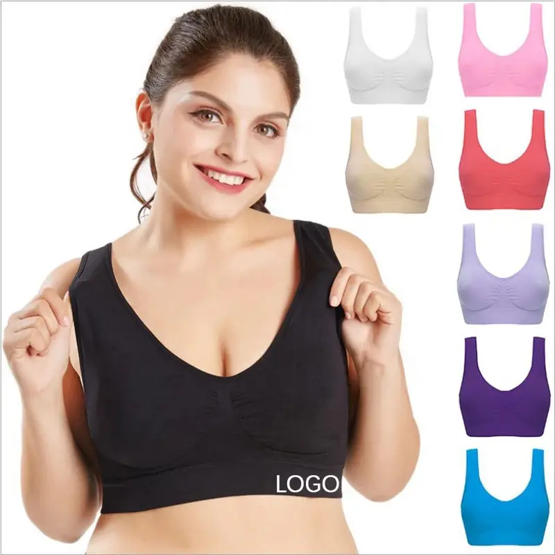 Wholesale S-6XL wireless yoga seamless V-neck breathable padded big women sports top yoga BH brassiere crop sports bra top