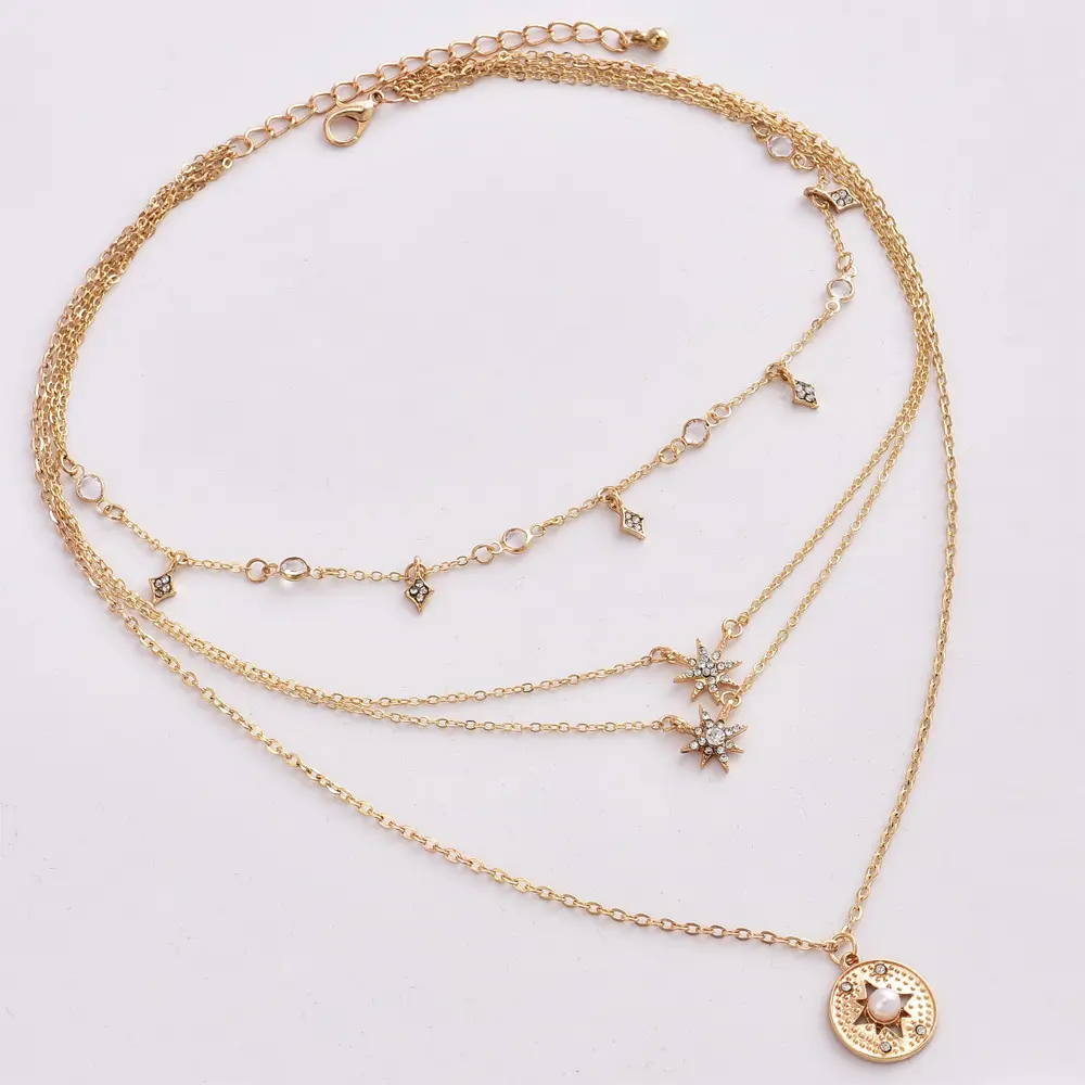 MF0008 Ready to ShipIn StockFast DispatchFashion gold crystal multi layer chain necklace For Women