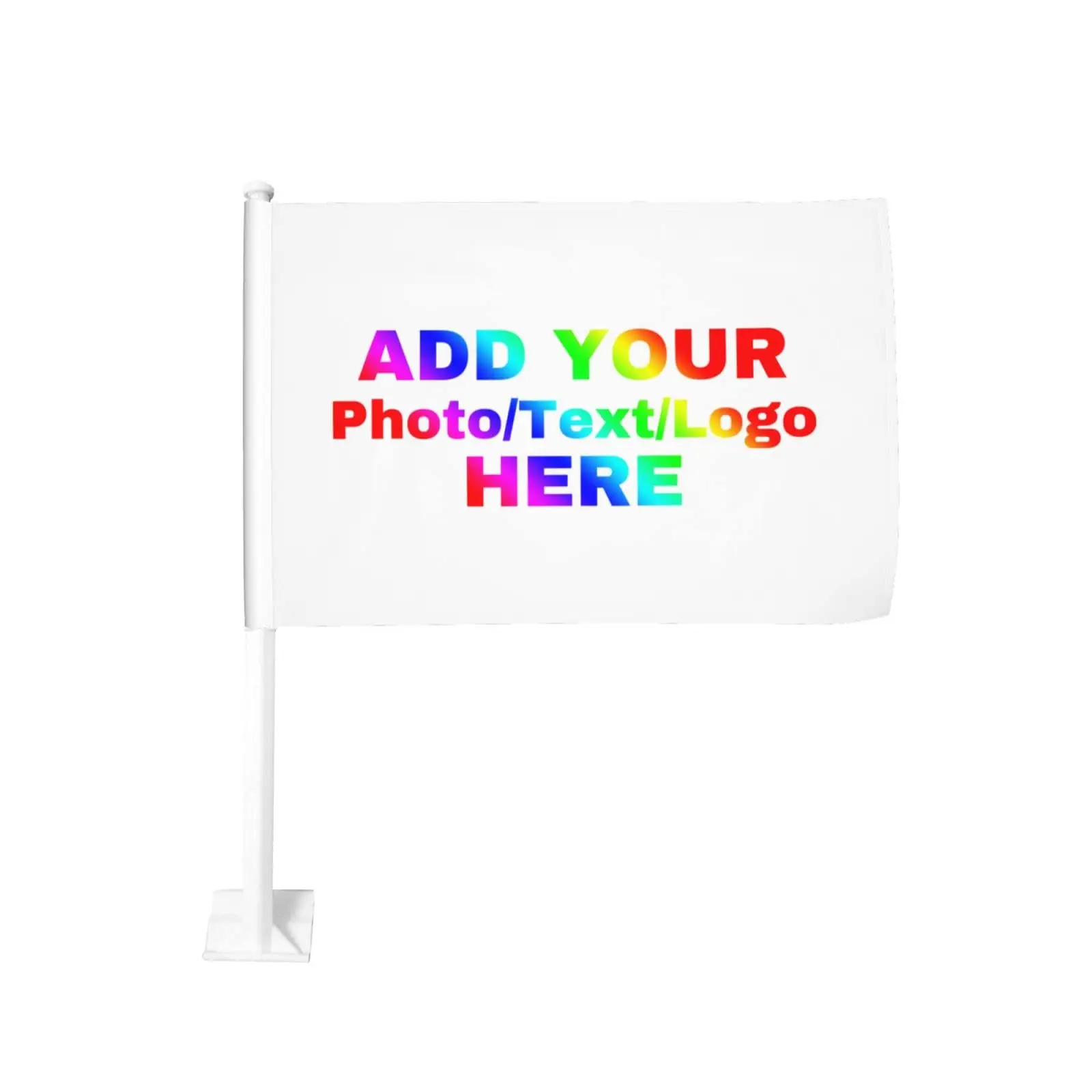 Drapeau blanc personnalisé de fenêtre de voiture avec perche simple face, Sublimation de votre Logo ici