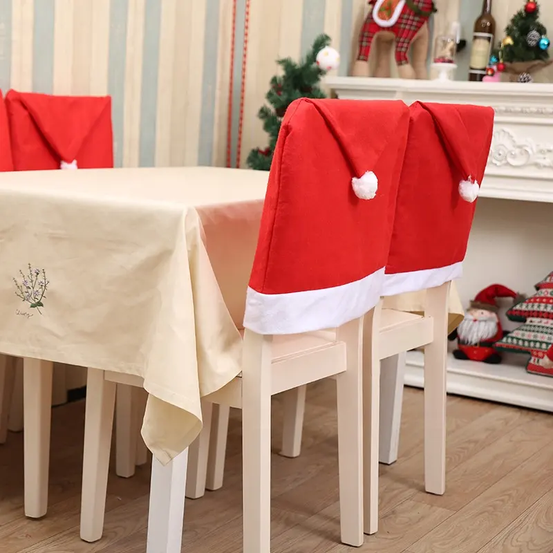 Mesa de cena Fiesta Decoración festiva Papá Noel Sombrero rojo Silla de comedor Cubierta trasera para Navidad