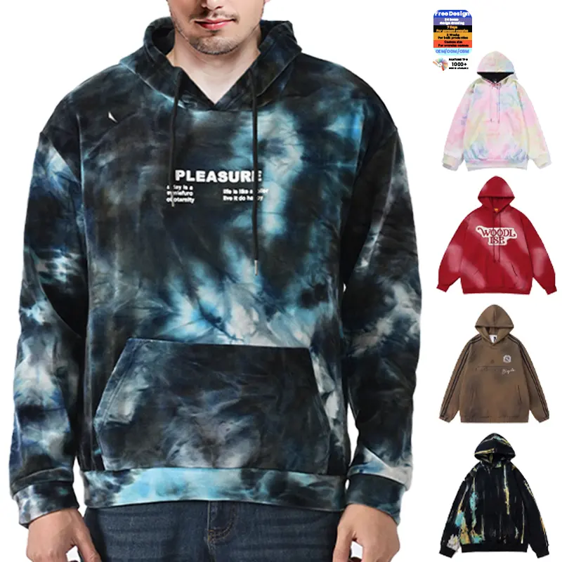 Tùy chỉnh TIE DYE Hoodies cộng với kích thước nhung Áo Nỉ Túi Hoodies cho nam giới