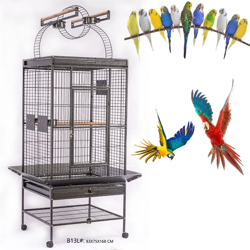 YOELLEN-jaula grande de metal para pájaros, malla de alambre negra de diseño de lujo, para loros, canarios, periquitos, aviarios, Mascotas, Venta al por mayor