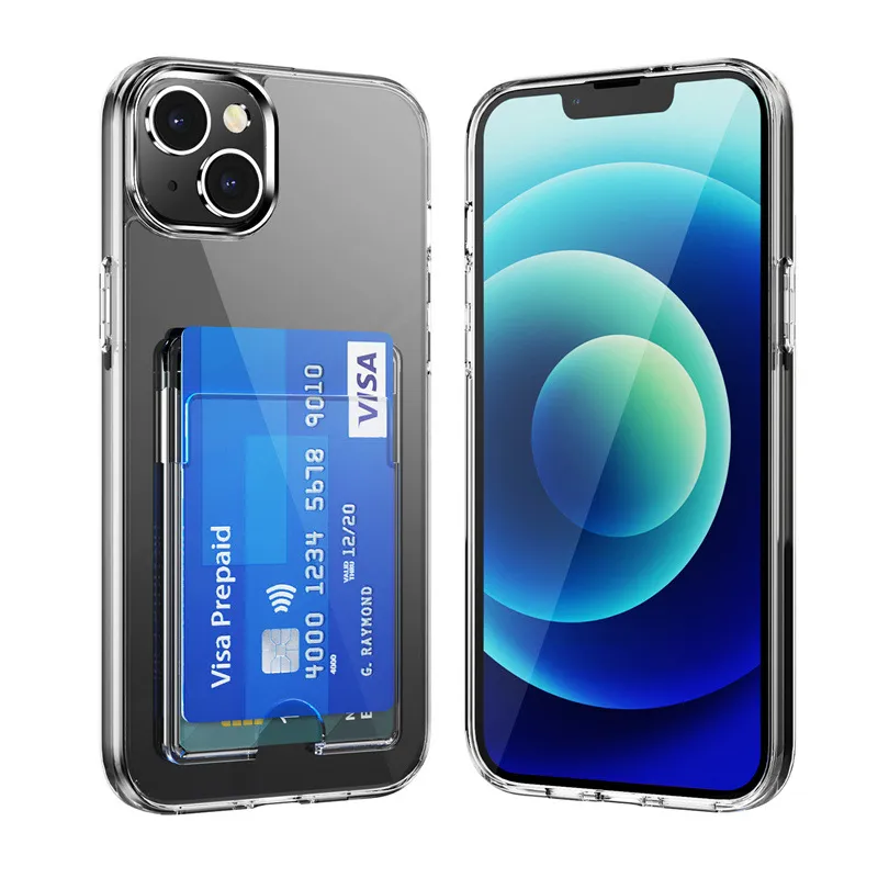 Iphone 14 pro maxケース用クリアカードウォレットカバー透明、iphone 14 plusケース用カード保存付き
