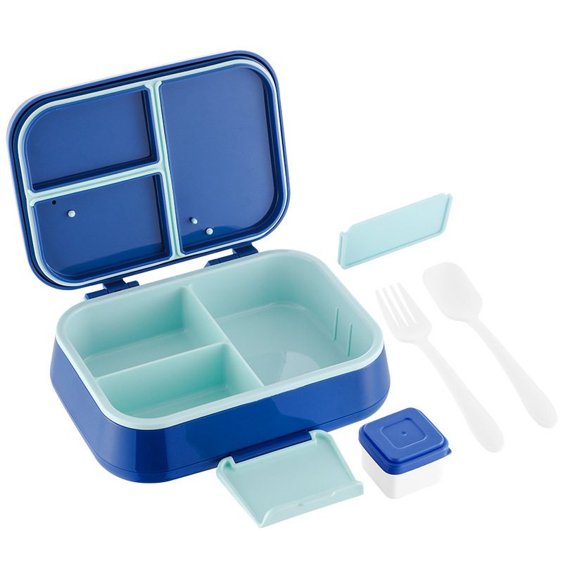 Boîtes bleues à 3 compartiments (y compris la boîte à sauce)