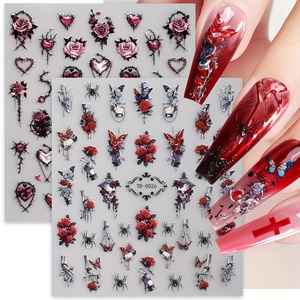 Cross-Border Gothic 5D Rose <strong>Decal</strong> Soft Glue Embossed Nail Art Sticker <strong>2025</strong> Dark Style DIY Nail Sticker in Heart Shape - Product Image 5