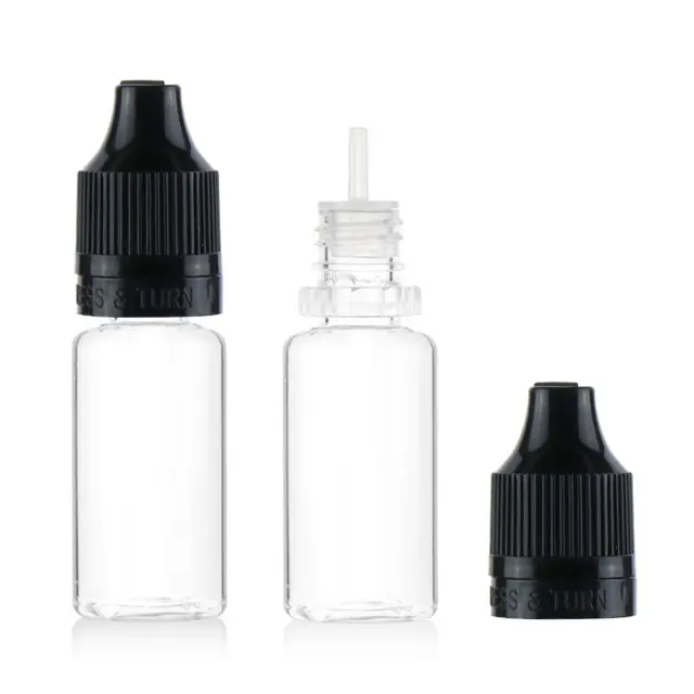 Transparente quetschbare bunte Pigment tropfer 10ml PET-Flasche mit kinder sicherer manipulation sicherer Kappe