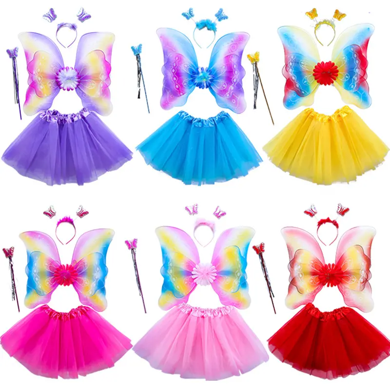 Веселая игра, сказочный костюм, нарядное платье для девочек, крылья бабочки и повязка на голову