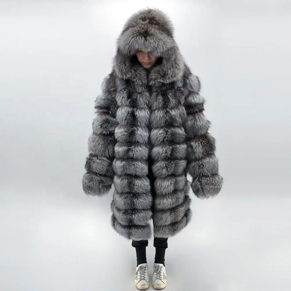 Cappotto di pelliccia di volpe in pelle intera cappotto di pelliccia di volpe d'argento da uomo cappotto di pelliccia di volpe invernale per le donne