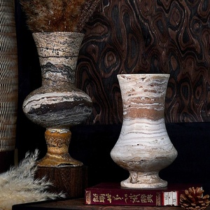 Concisely Designed <strong>White</strong> <strong>Jade</strong> Cave Natural Travertine Stone Vases for Centerpieces Wedding Dinner Table Party Desktop Decor - Product Image 5