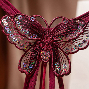 Calcinha tanga gir60cm <span class=keywords><strong>G</strong></span> <span class=keywords><strong>String</strong></span> tanga sexy flor de contas Racksage suporte de borboleta de cintura baixa para mulheres maduras e adultos