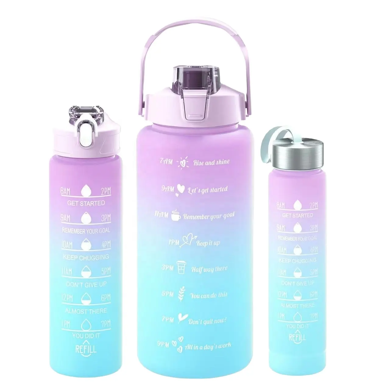 64 oz botellas de agua 3 en 1 Hotsale大容量ハーフガロングラデーションカラー3in1セットジムモチベーションウォーターボトル