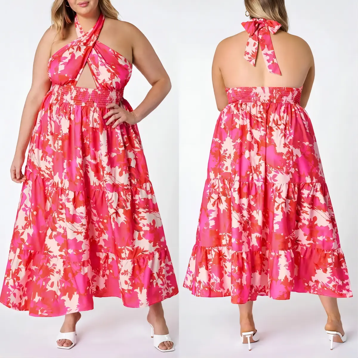 Plus Size Bloco Impressão Mulheres Verão Flor Floral Casual Havaiano Floral Padrões Roupas Fazer Impresso Homecoming Vestido