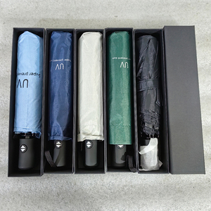 定制便宜的白雨3折叠伞带盒防风便携式紫外线自动伞带标志 - Product Image 3